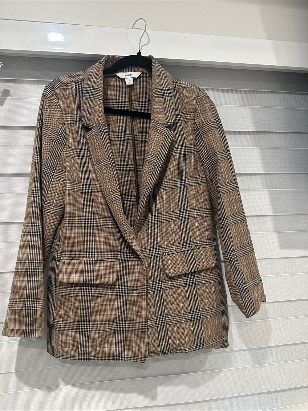 Old Navy Brown Plaid Blazer with Black & Cream Windowpane